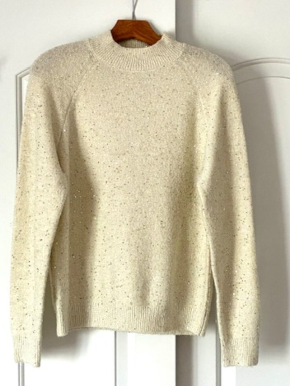 Rarely worn!  Ann Taylor Cream Sequin Crew Sweater